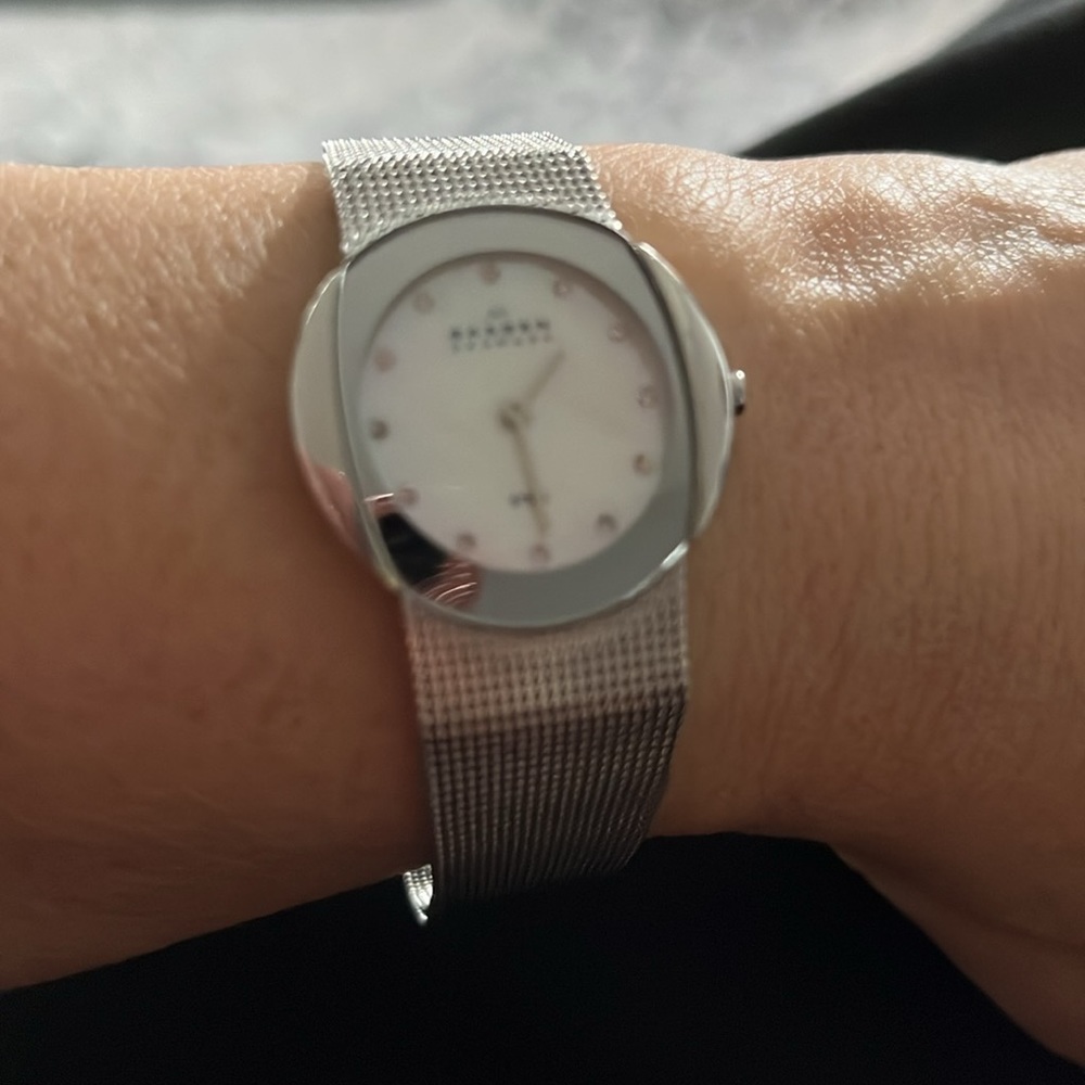 Vintage Skagen Denmark Stainless Steel with Diamond Dial Watch